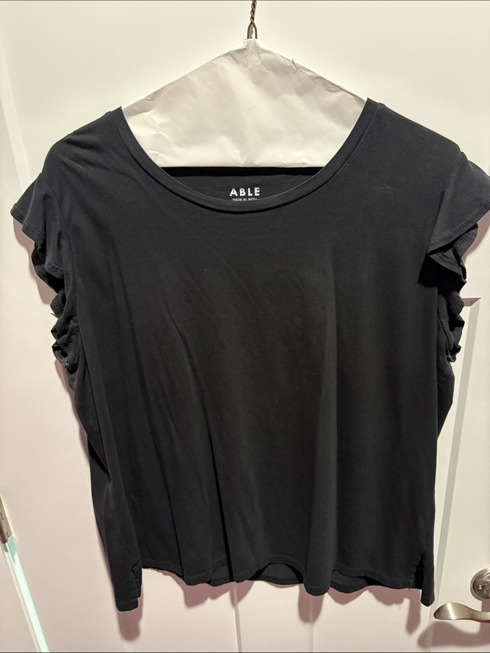 Able Black Short Sleeve Tee with Side Ruching